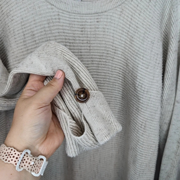 Nic + Zoe Cream Knit Cotton Blend Button Sleeve Women Large - Picture 2 of 6